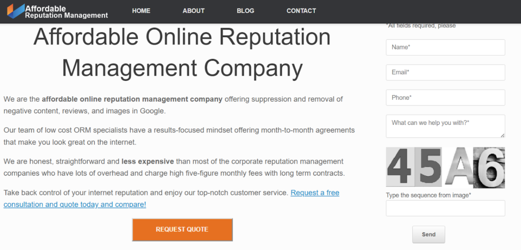 Affordable reputation management screenshot of dashboard