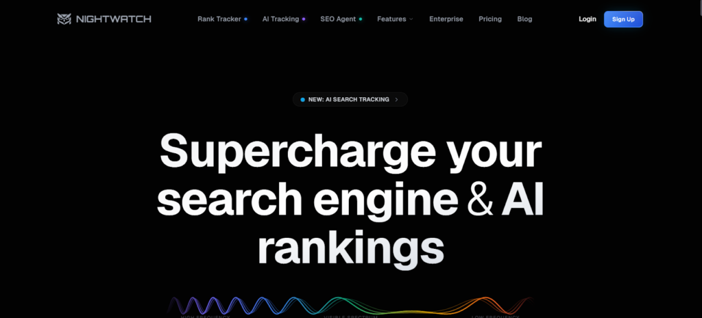 Nightwatch dashboard promoting combined SEO and AI search visibility tracking for monitoring keyword performance and AI mentions