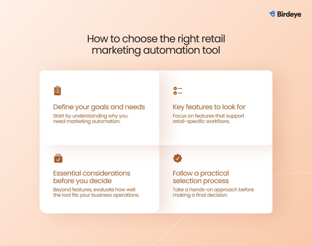This image explains how to choose the retail marketing automation tool