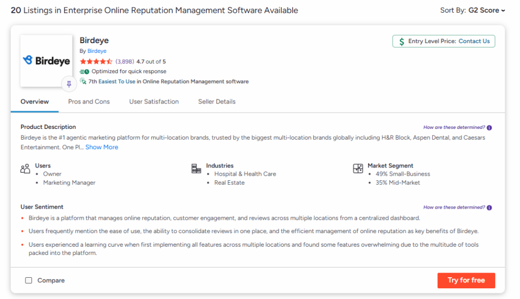 Birdeye G2 page