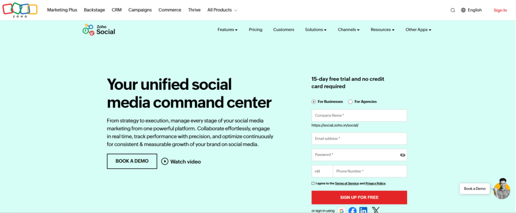 Zoho Social dashboard image