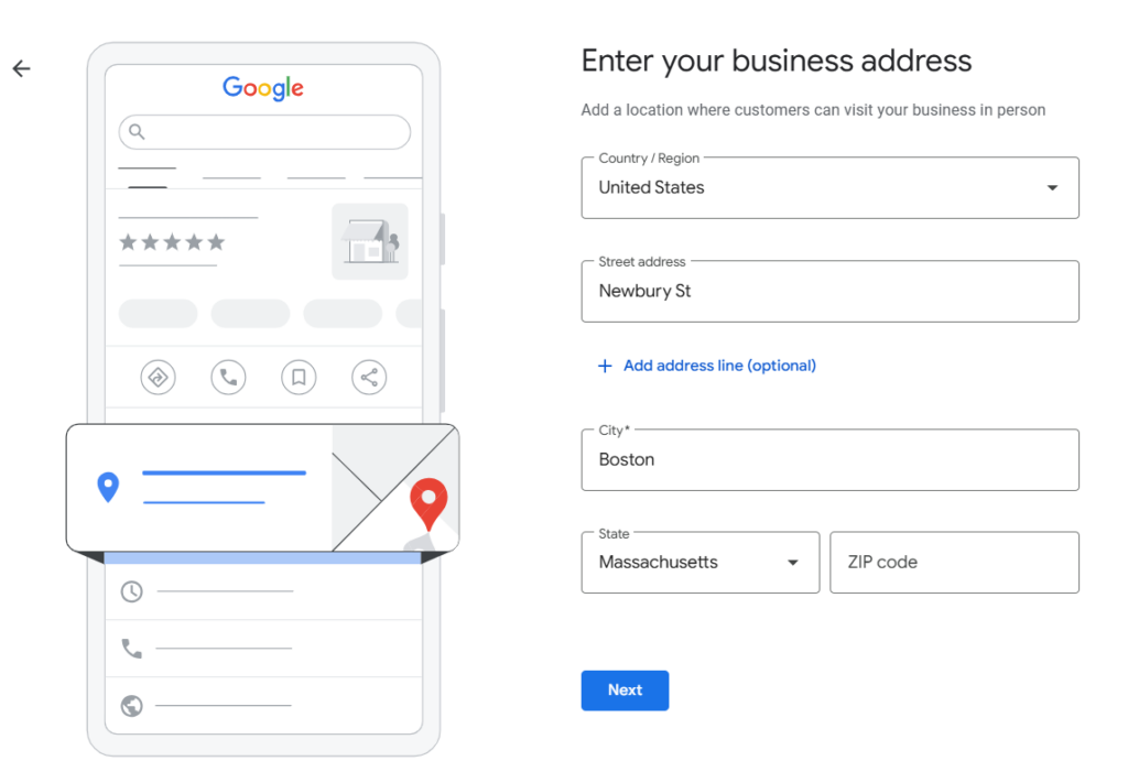 Google Maps business address details screenshot