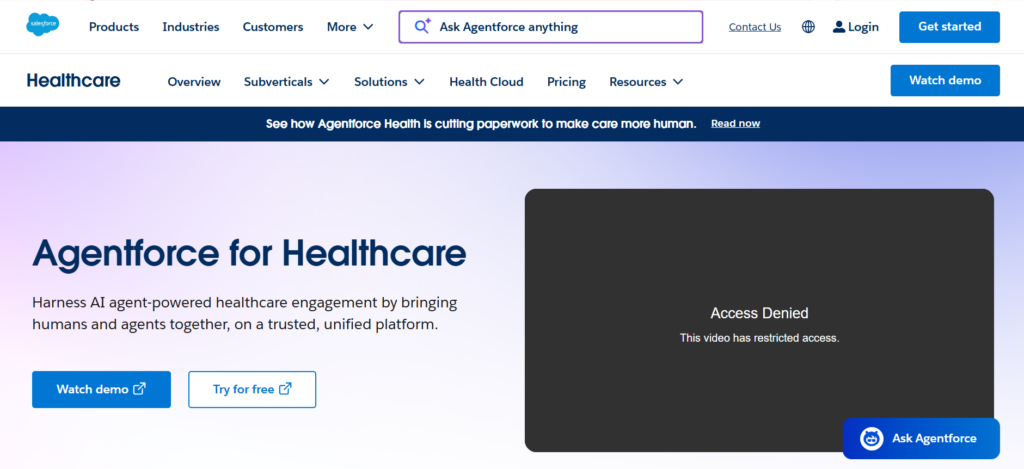 Agentforce Health dashboard image
