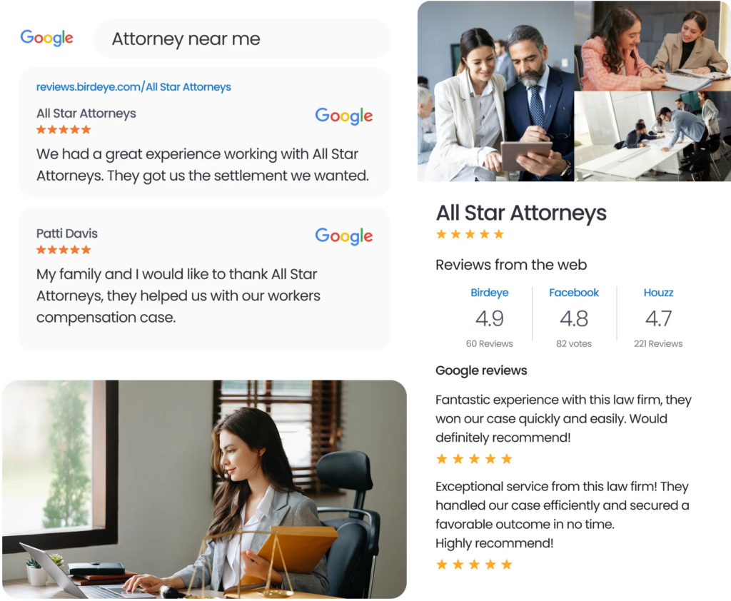 Birdeye's law/legal reviews dashboard image