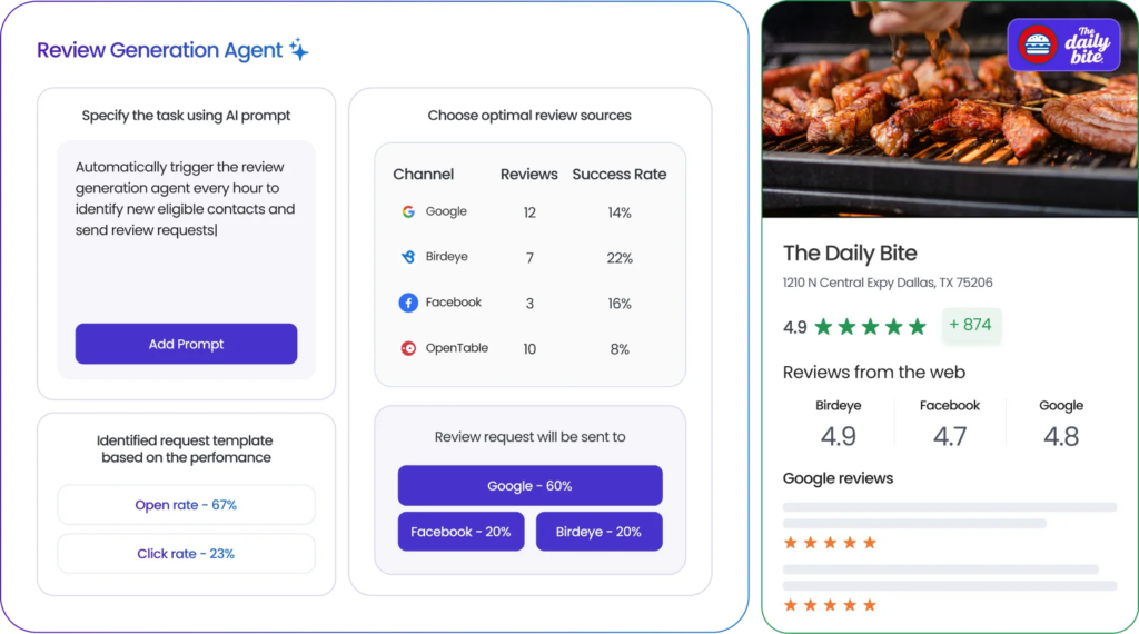 Birdeye's reviews agent dashboard image