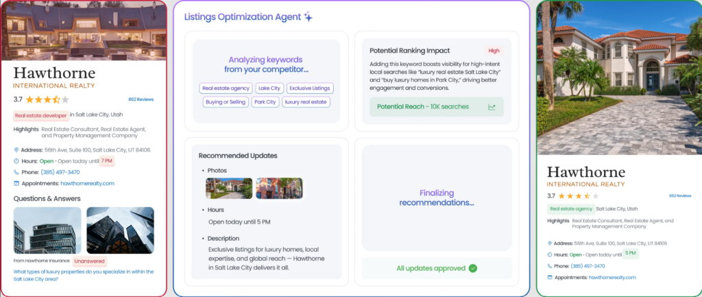 Birdeye's listing optimization agent dashboard screenshot