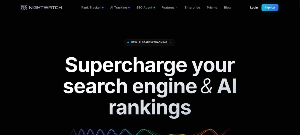 Nightwatch homepage promoting AI-assisted rank tracking and visibility monitoring for search engines and AI-powered search results.