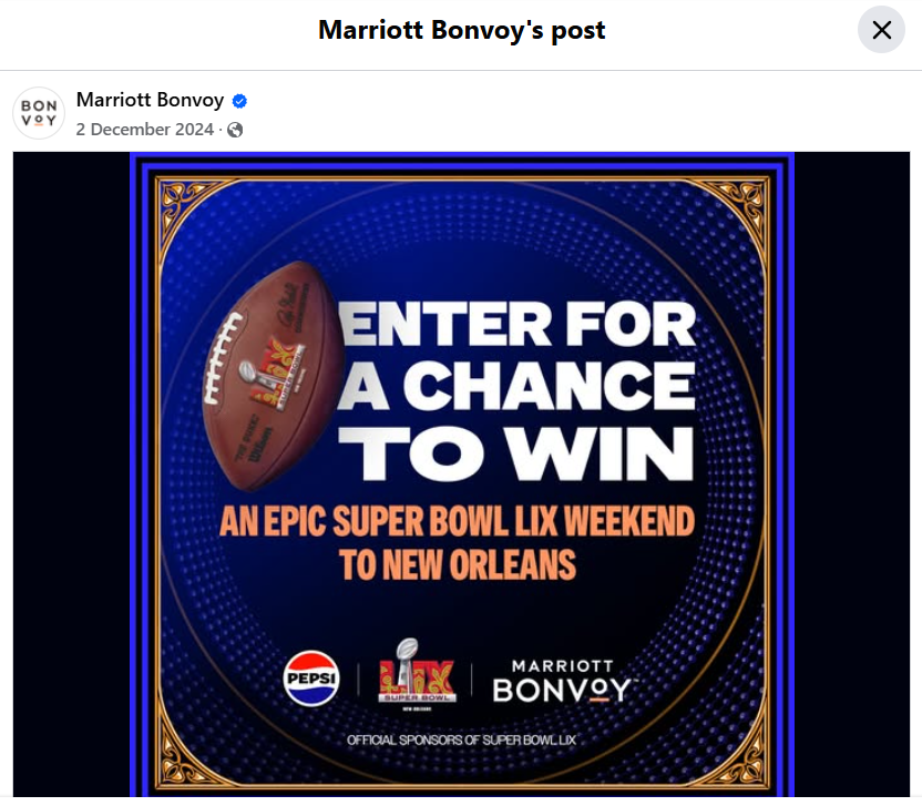 Screenshot of Marriott Hotels's Facebook ad.