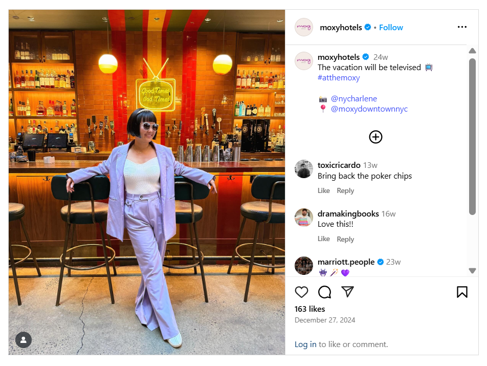 A screenshot of Moxy Hotels' Instagram ad.