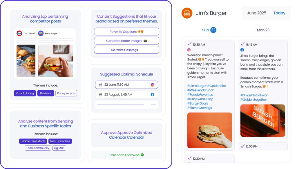 The image shows Birdeye Social AI Engagement Agent dashboard. 