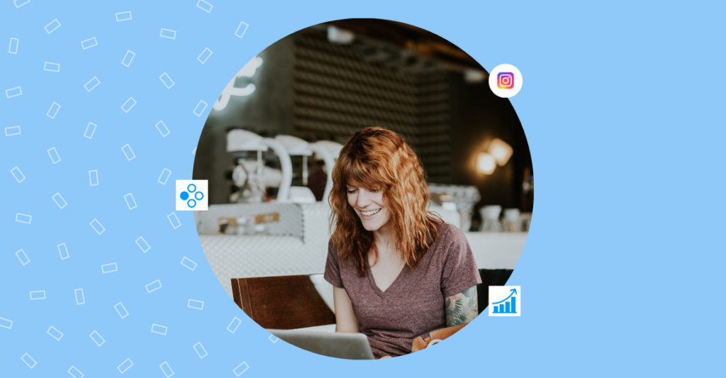 Image depicts a person working on Instagram captions to grow their business