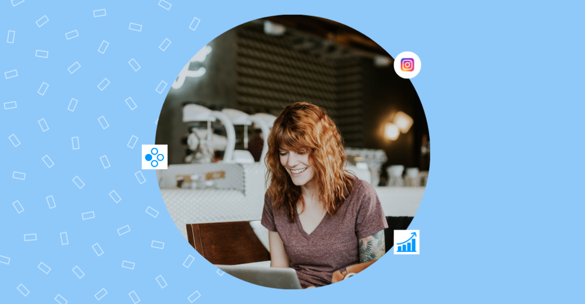 Image depicts a person working on Instagram captions to grow their business