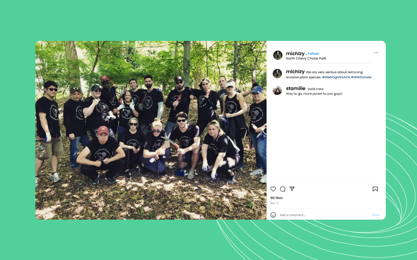 Screenshot of a social media post of a company outing during a volunteer event