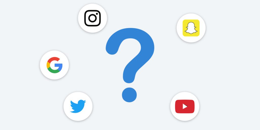 question mark with social icons