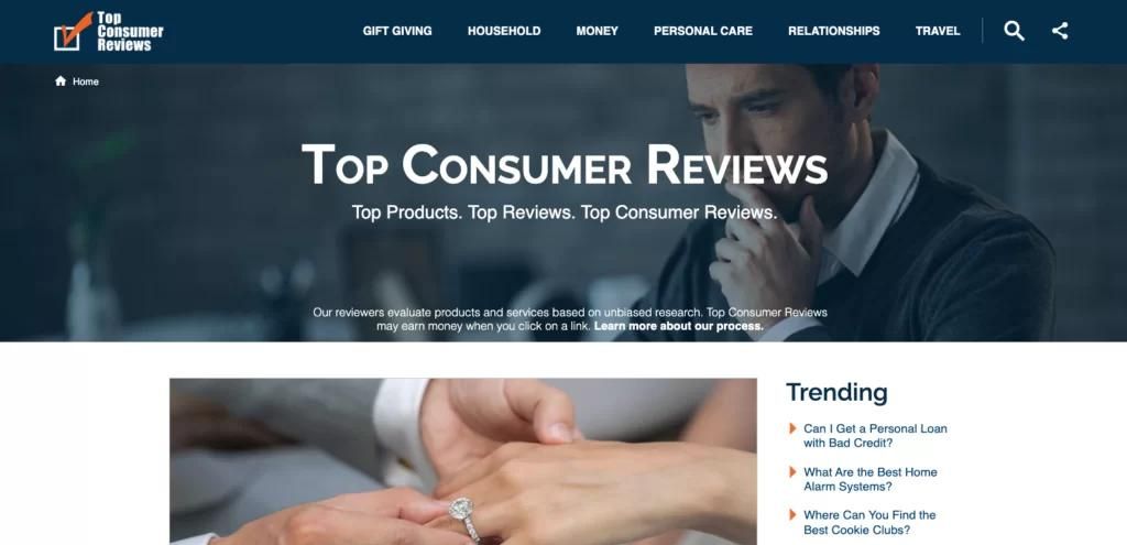 Screenshot of Top Consumer Reviews, a popular review platform.