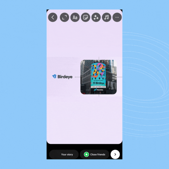 This GIF shows the process to add a transparent layer to Instagram story background